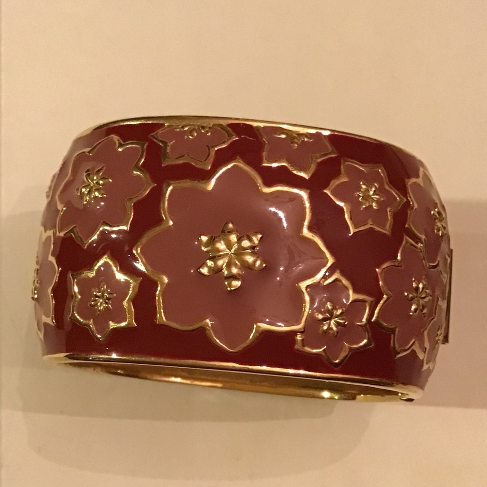 Guy Laroche clamp bracelet floral dark red and vivid pink